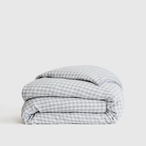 Quince Organic Percale Cotton Gingham Duvet Cover Fog Blue